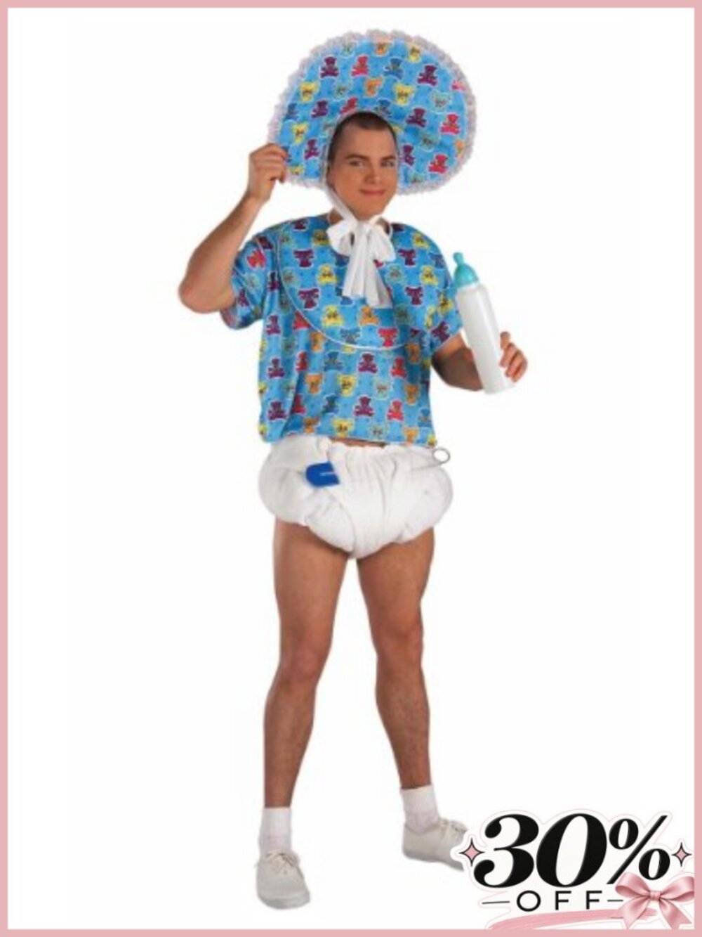 Men's Baby Boomer Costume Set Bonnet Bib Top Diaper Pin Standard